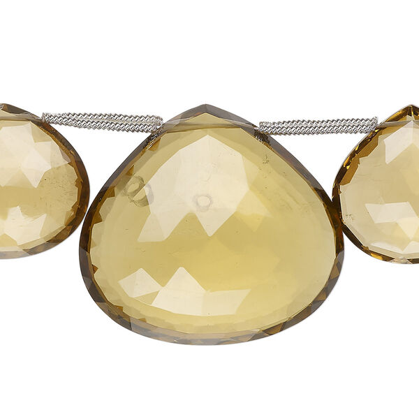 Golden quartz 1pkg5, hand-cut top-drilled faceted puffed teardrop bead 23x22-41x37mm image number 0