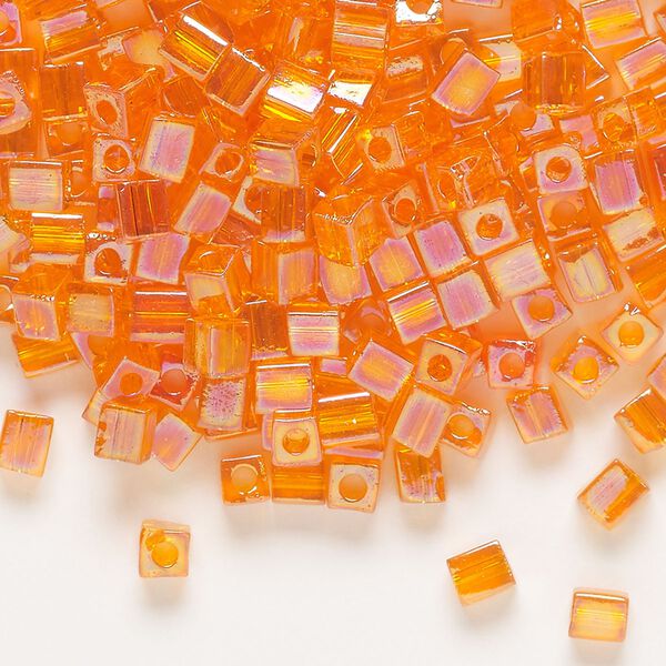 Seed bead, Miyuki, glass, pkg/25g, 3.5-3.7mm square, translucent rainbow orange (SB-253). image number 0