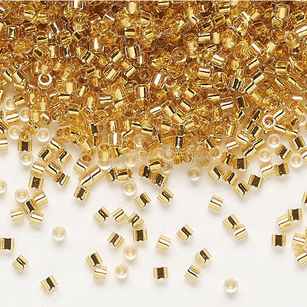 Seed bead, Delica®, glass, pkg/250g, #15 round, translucent 24Kt gold-lined crystal gold (DBS-0033). image number 0
