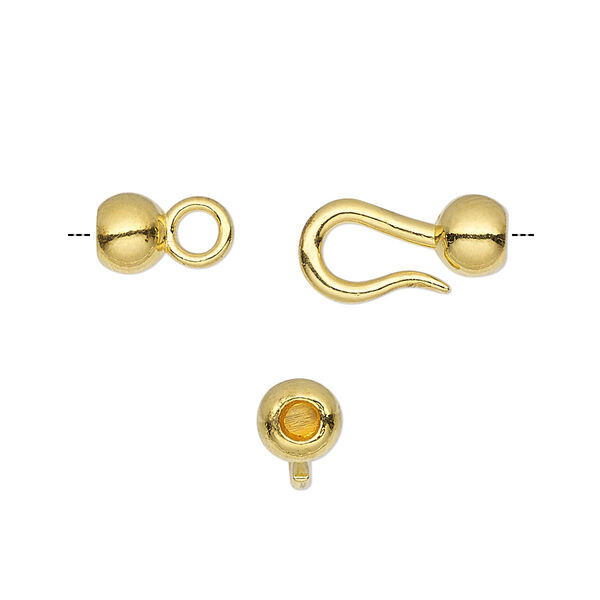 Clasp, hook-and-eye, gold-finished "pewter" (zinc-based alloy), 23x8mm with glue-in ends, 2.5mm inside diameter. Sold per pkg of 10. image number 0