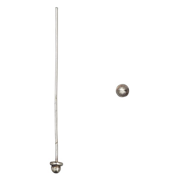 Head pin, antique silver-plated brass, 2 inches with 4mm round head, 22 gauge. Sold per pkg of 10. image number 0