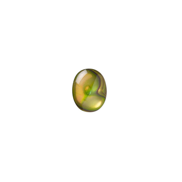 Cabochon, paua shell (coated / dyed), gold, 10x8mm calibrated oval, Mohs hardness 3-1/2. Sold per pkg of 6. image number 0