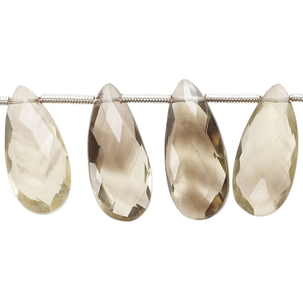 Lemon smoky quartz 1pkg18, hand-cut top-drilled faceted puffed teardrop bead 19x18mm-23x10mm image number 0