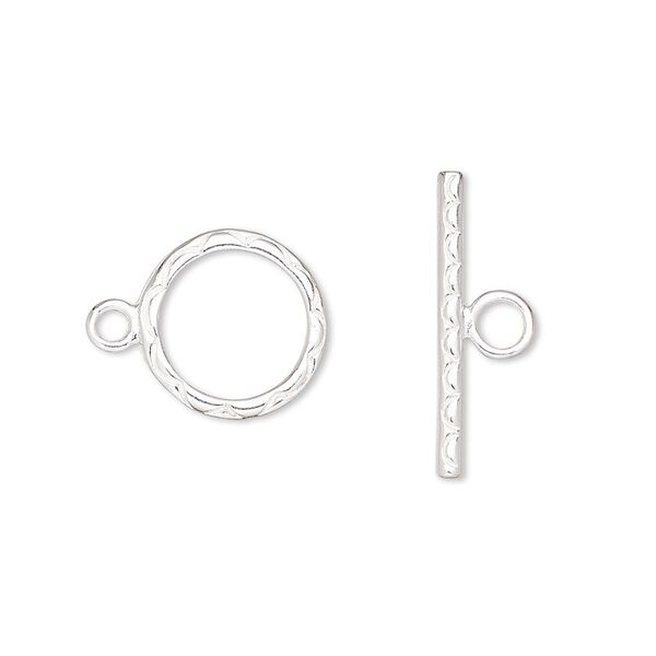 Clasp, toggle, sterling silver, 13mm with scalloped pattern. Sold individually. image number 0