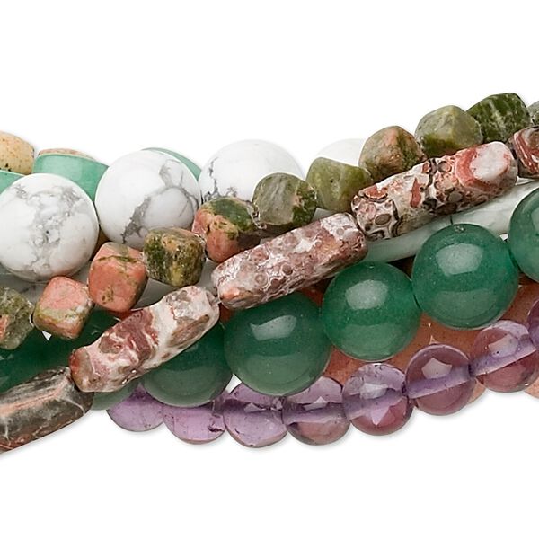 Multi-gemstone 1pkg10, round bead 15.5-16 inch mix 4x4mm-20x17mm image number 0