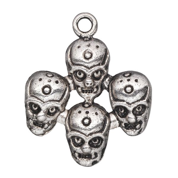 Focal, antiqued silver-finished "pewter" (zinc-based alloy), 32x32mm single-sided 4-headed monster. Sold per pkg of 10. image number 0