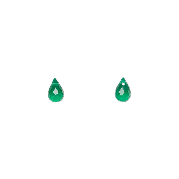 Green onyx 1pkg2, hand-cut top-drilled faceted briolette bead 6x4mm image number 0