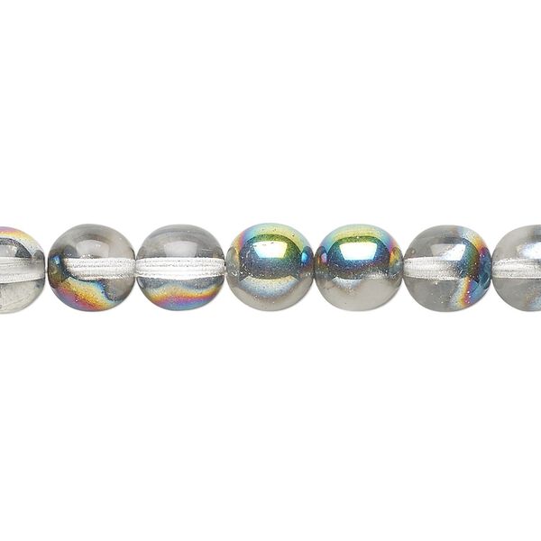 Bead, Czech glass druk, clear vitrail, 8mm round. Sold per 15-1/2" to 16" strand. image number 0