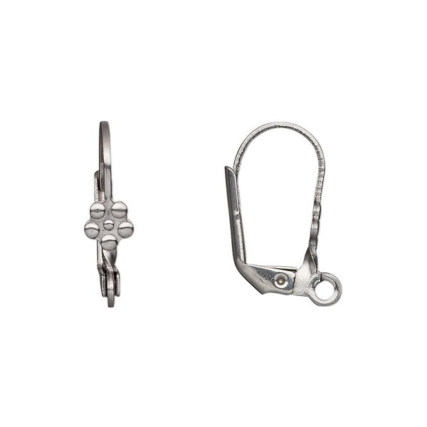 Ear wire leverback 1pkg4, 18mm / 5mm beaded flower / open loop, stainless steel 2 pair image number 0
