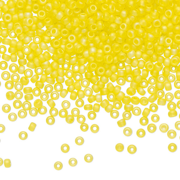 Seed bead, TOHO BEADS®, glass, pkg/50g, #11 round, translucent rainbow frosted lemon (TR-11-175F). image number 0