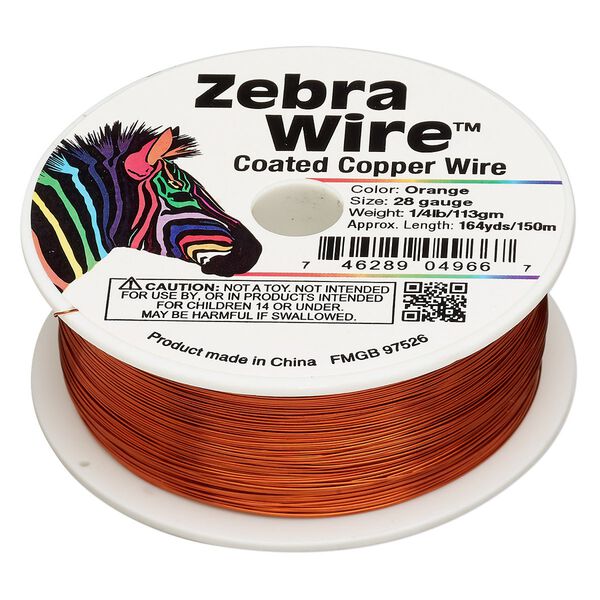 Wire, Zebra Wire™, color-coated copper, orange, round, 28 gauge. Sold per 1/4 pound spool, approximately 164 yards. image number 0