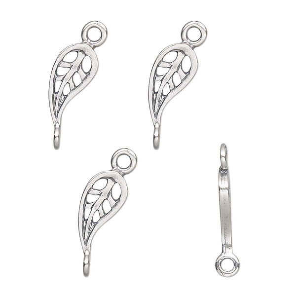 Link, JBB Findings, sterling silver, 15x6mm leaf. Sold per pkg of 4. image number 0