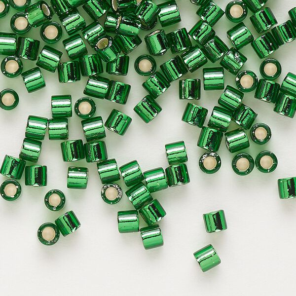 Seed bead, Delica®, glass, pkg/7.5g, #8 round, transparent silver-lined green (DBL-0046). image number 0