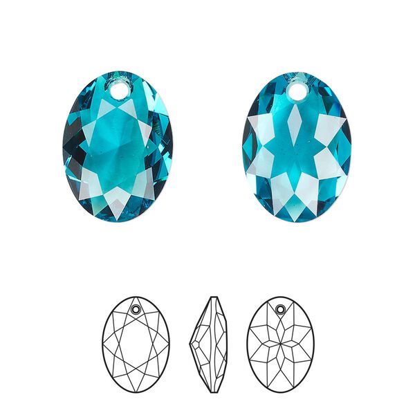 Drop 1pk blue zircon, Crystal Passions® 16mm pendant elliptic cut 6438 image number 0