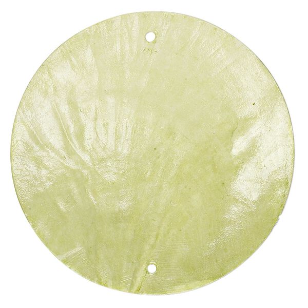 Wind chime component capiz shell dyed20pk 50mm double-drilled flat round, translucent green dyed image number 0