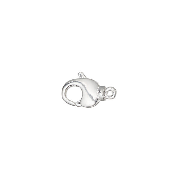 Clasp, lobster claw, silver-plated brass, 11x7mm with swivel. Sold per pkg of 4. image number 0
