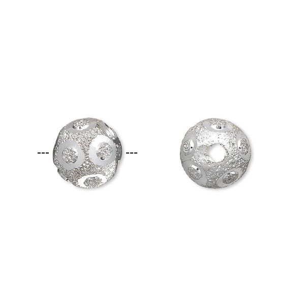 Bead, silver-plated brass, 10mm diamond-cut stardust round with circles. Sold per pkg of 10. image number 0