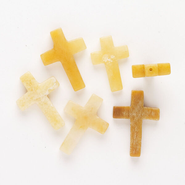 Golden "jade" 1pkg6, half-drilled cross drop natural 21x14mm-26x18mm image number 0