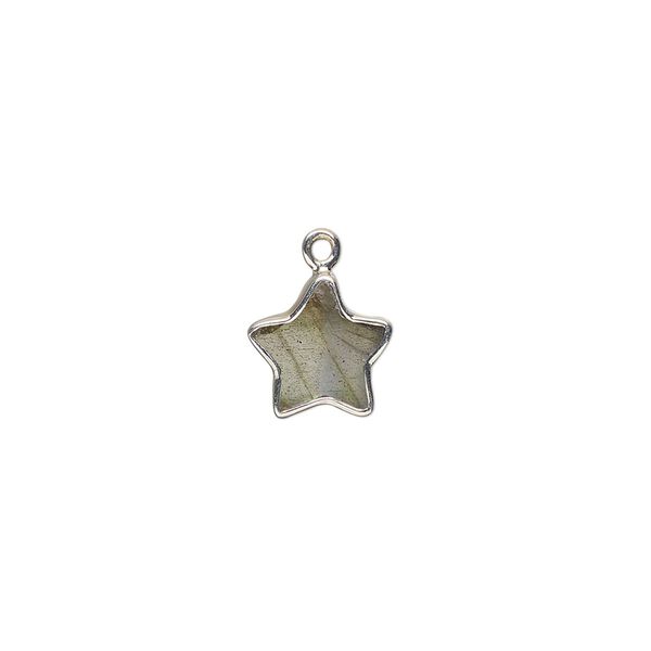 Drop sterling silver labradorite 1pk 10mm hand-cut flat double-sided star, natural image number 0