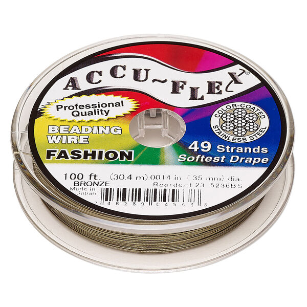 Beading wire, Accu-Flex®, nylon and stainless steel, bronze, 49 strand, 0.014-inch diameter. Sold per 100-foot spool. image number 0