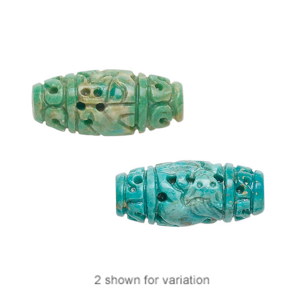 Turquoise 1pkg1, hand-carved oval bead 22x10mm image number 0