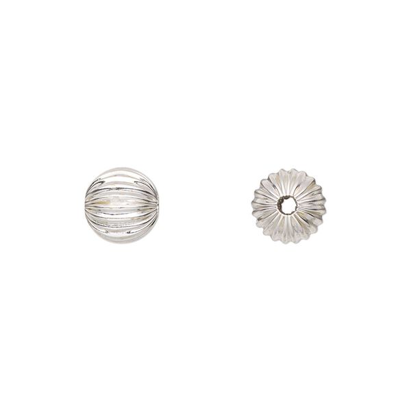Bead, sterling silver, 8mm seamless corrugated round. Sold per pkg of 10. image number 0