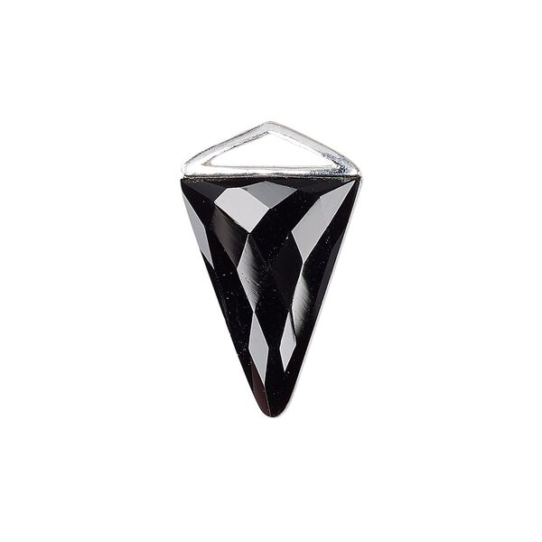 Drop, black onyx (dyed) and sterling silver, 21x21x15mm-22x22x16mm hand-cut double-sided faceted triangle. Sold individually. image number 0