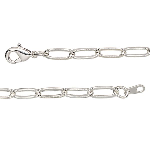 Chain, silver-plated brass, 3.8mm paperclip, 24 inches with lobster claw clasp. Sold individually. image number 0