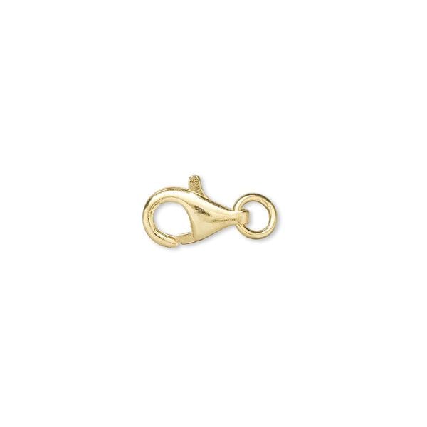 Clasp, lobster claw, gold-plated brass, 9x6mm with open jump ring. Sold per pkg of 10. image number 0
