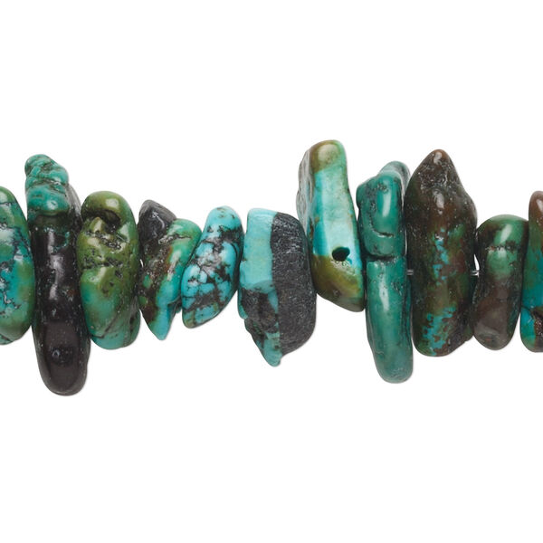 Bead, turquoise (dyed / stabilized), blue, extra-large chip, Mohs hardness 5 to 6. Sold per 15-inch strand. image number 0