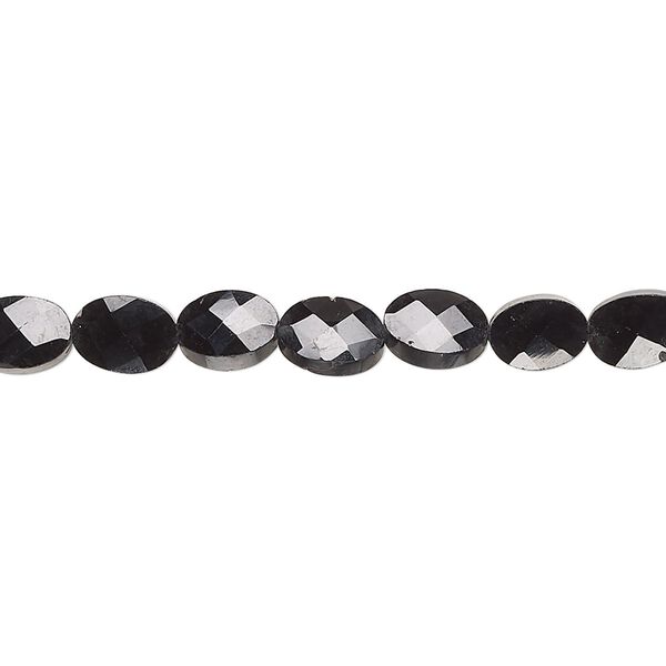 Black spinel 1pkg1, hand-cut faceted puffed oval bead natural 13 inch 7x4mm-7x5mm image number 0