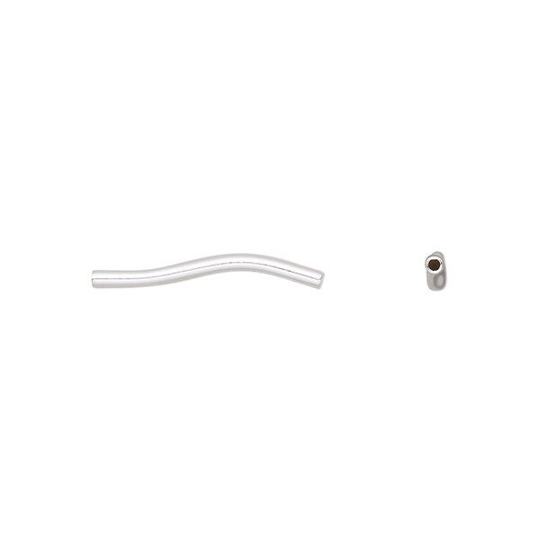 Bead, sterling silver, 19x1.5mm S-curve tube. Sold per pkg of 10. image number 0
