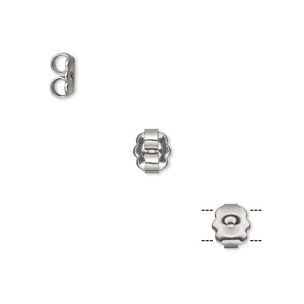 Earnut, stainless steel, 6.5x5mm scalloped rectangle. Sold per pkg of 50 pairs. image number 0