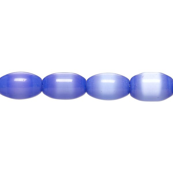 Bead, cat's eye glass (fiber optic glass), cobalt blue, 10x7mm-11x8mm barrel. Sold per 15-inch strand, approximately 30 beads. image number 0