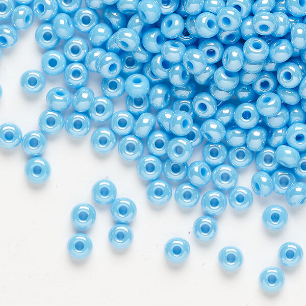 Seed bead, Preciosa Ornela, glass, opaque luster turquoise, #6 rocaille. Sold per 50-gram pkg. image number 0