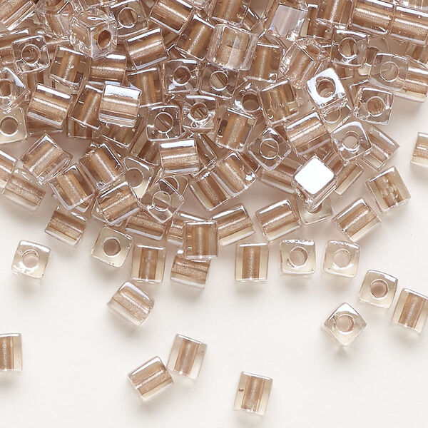 Seed bead, Miyuki, glass, pkg/250g, 3.5-3.7mm square, transparent metallic copper inside dyed color clear (SB-2602). image number 0