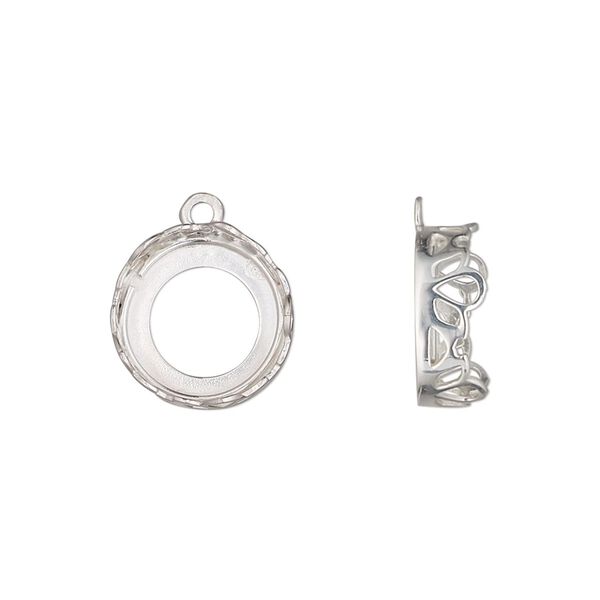 Drop, sterling silver, 13mm round with petal edge and open back with 12mm round cabochon bezel setting. Sold individually. image number 0