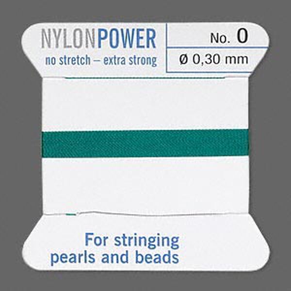 Thread, Griffin, nylon, green, size #0. Sold per 2-meter card (approximately 78 inches). image number 0