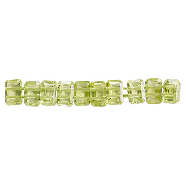 Peridot 1pkg10, hand-cut faceted emerald-cut bead natural B grade, 6x4mm image number 0