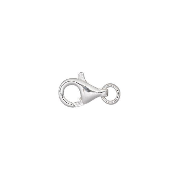 Clasp, lobster claw, sterling silver and steel, 12x7mm with jump ring. Sold per pkg of 10. image number 0