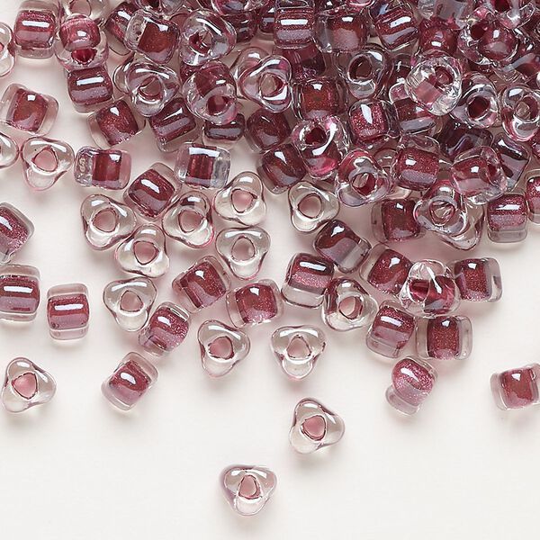 Seed bead, Miyuki, glass, transparent clear color-lined wine, (TR1118), #5 triangle. Sold per 250-gram pkg. image number 0