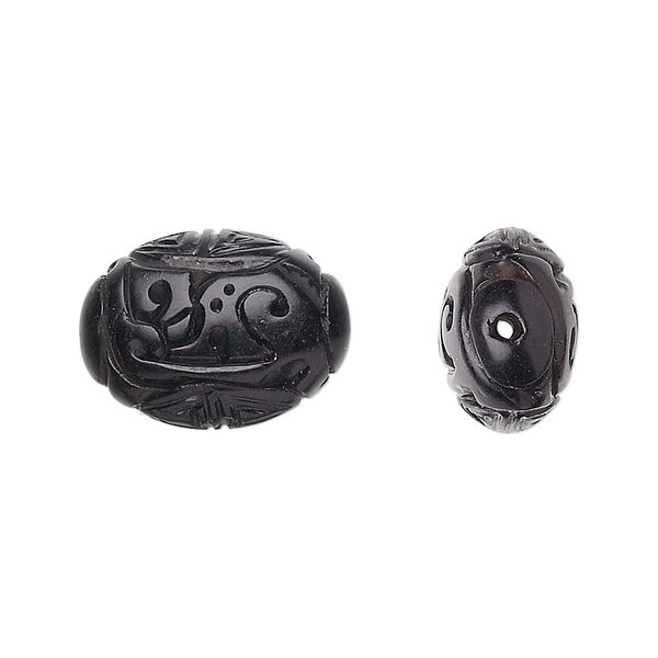 Jet 1pkg1, hand-carved oval bead natural 18x13mm image number 0