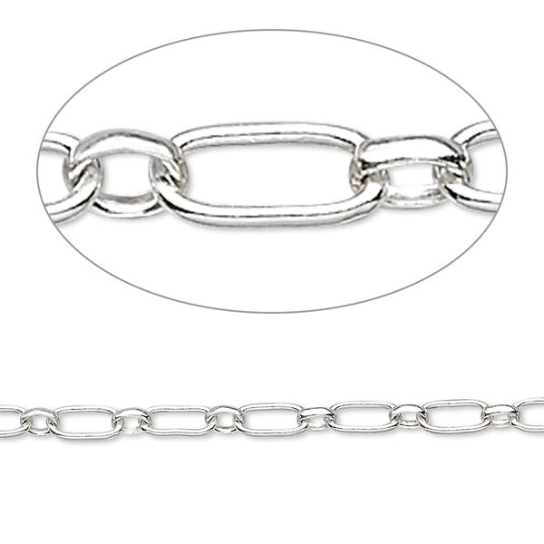 Chain, sterling silver, 3mm long and short oval. Sold per pkg of 5 feet. image number 0