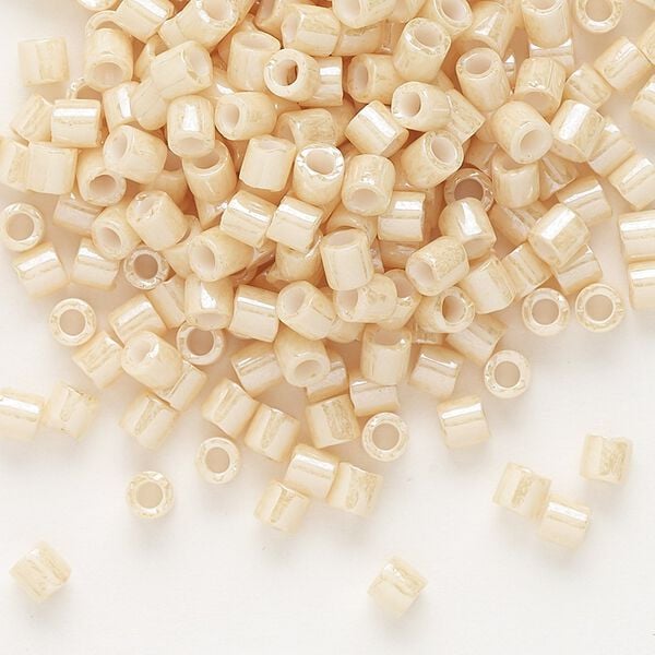 Seed bead, Delica®, glass, pkg/7.5g, #8 round, opaque glazed luster antique beige (DBL-0204). image number 0