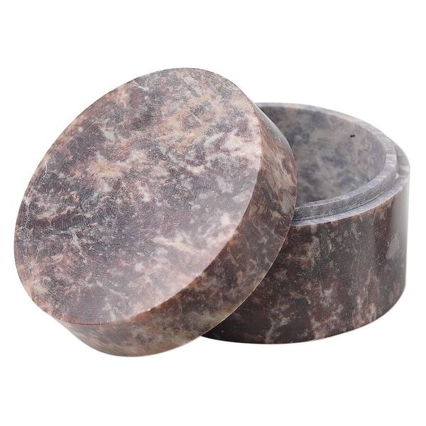 Soapstone 1pkg1, round trinket box natural 1.25x2.25 inch image number 0