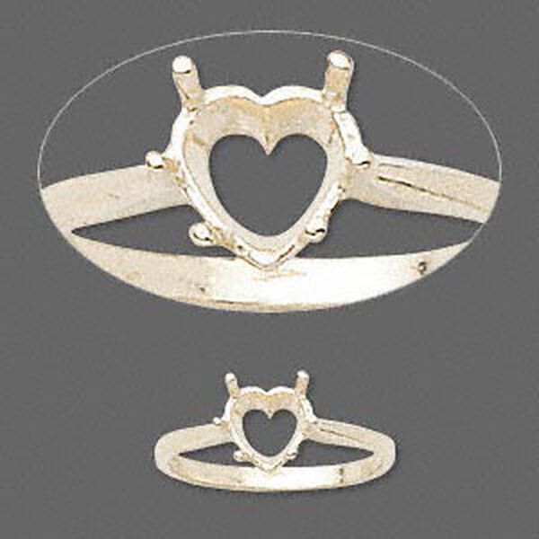 Ring, Sure-Set™, 14Kt gold, 7mm pre-notched 6-prong heart basket setting, size 7. Sold individually. image number 0