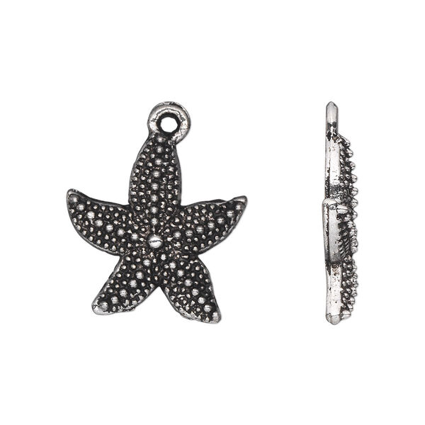 Charm, antique silver-plated "pewter" (zinc-based alloy), 20x19mm single-sided starfish. Sold per pkg of 20. image number 0