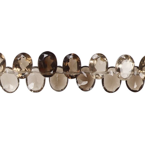 Smoky quartz 1pkg1, hand-cut top-drilled flat-sided faceted puffed oval bead 14 inch 7x6mm-8x6mm image number 0