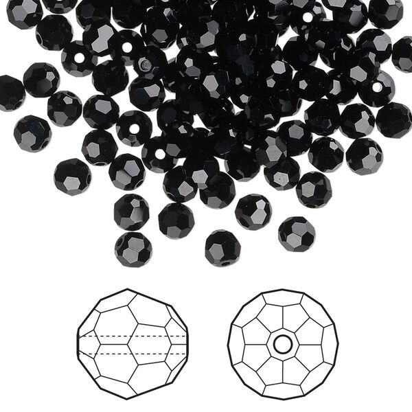 Bead 12pk jet, Crystal Passions® 4mm round 5000 image number 0