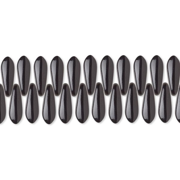 Bead, Czech pressed glass, opaque black, 10x3mm top-drilled dagger. Sold per 15-1/2" to 16" strand, approximately 190-200 beads. image number 0